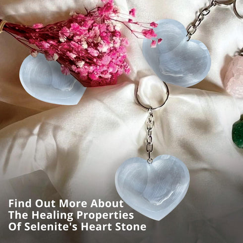 Selenite Crystal Heart Stone - 3 Pcs | HIMALAYAN GLOW